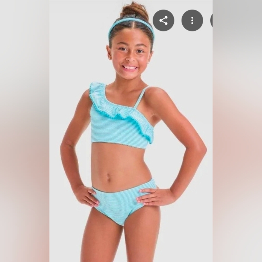 Cat & Jack Girls' Striped Bikini Set Blue M 8